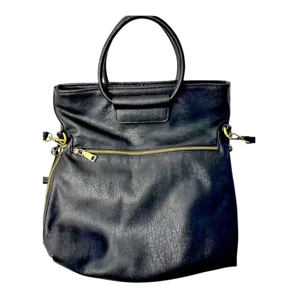 Sasha + Sofi Vegan Hobo Crossbody Bag Dual Handles + Shoulder Strap Black - Picture 2 of 9